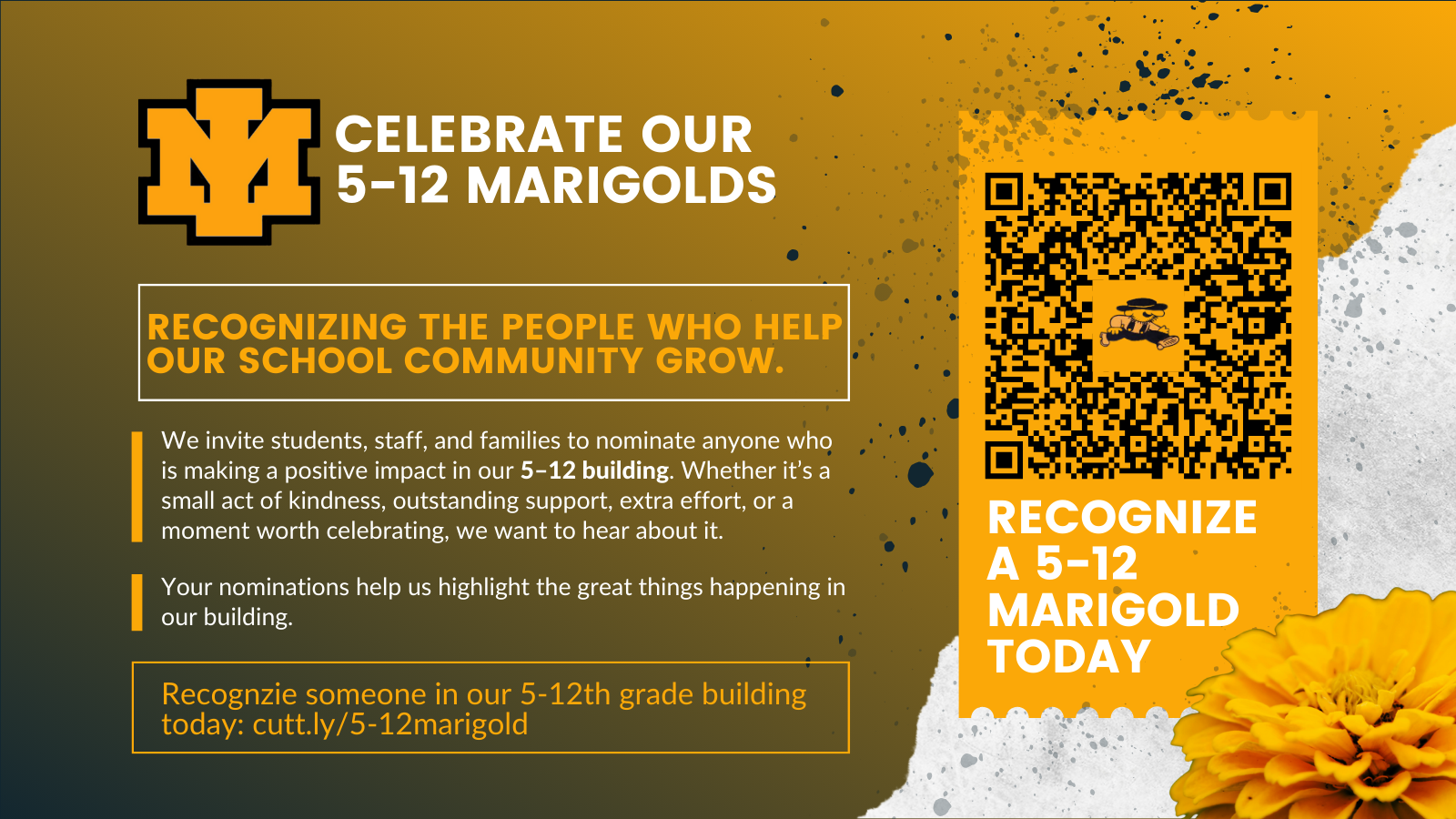 Image of a Marigold with a link to the 5-12 building marigold form: http://imps.news/5-12marigold